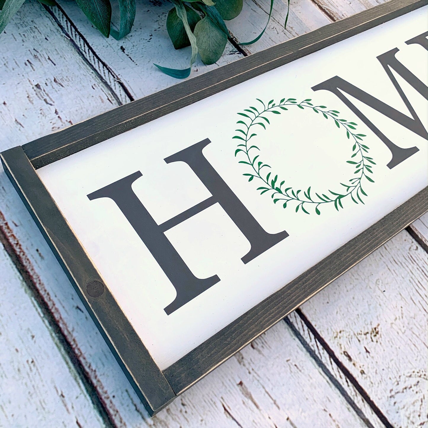 HOME Wood Sign With Painted Wreath, New Home Gift, Housewarming Gift, Farmhouse Style, Wood Sign, Wedding Gift