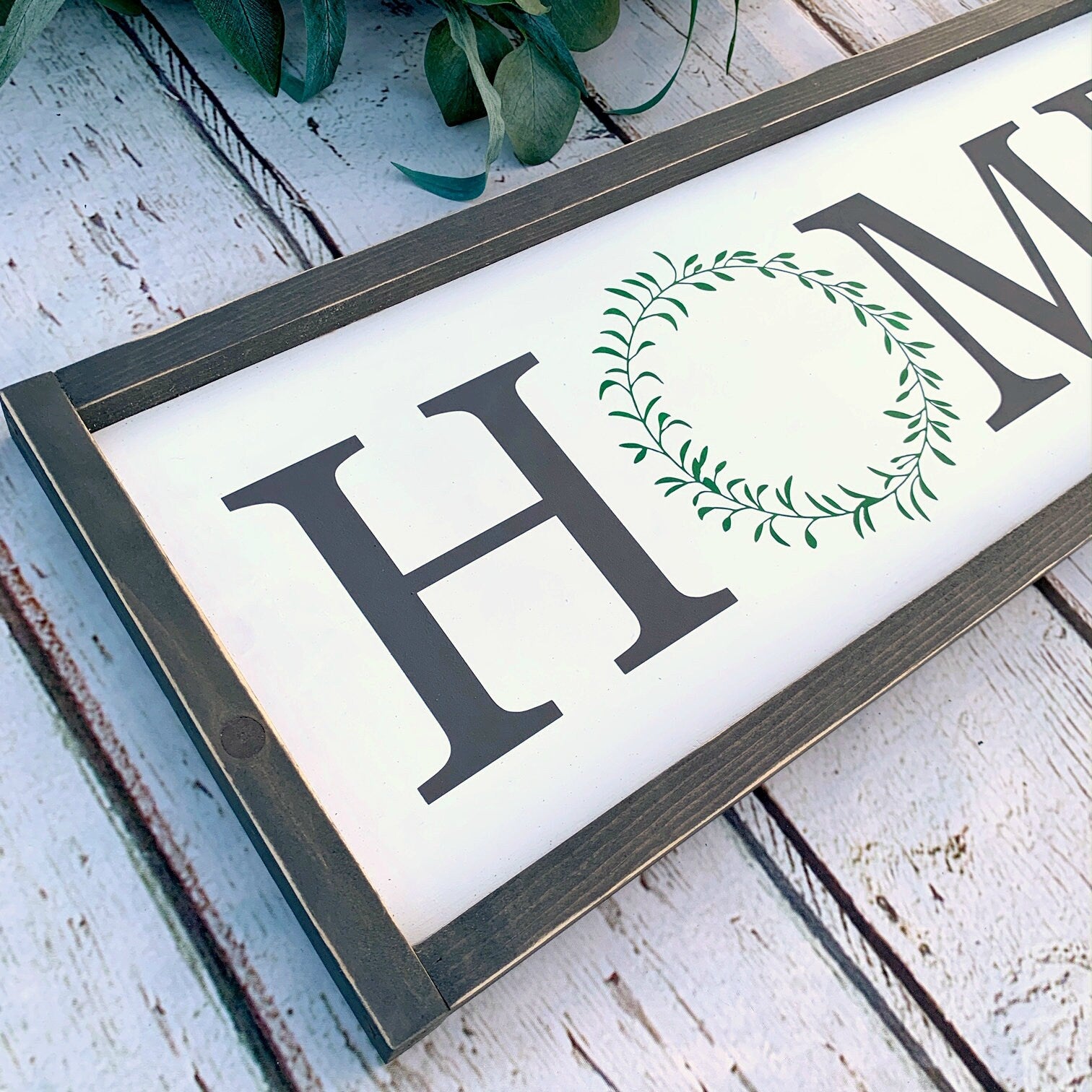 HOME Wood Sign With Painted Wreath, New Home Gift, Housewarming Gift, Farmhouse Style, Wood Sign, Wedding Gift
