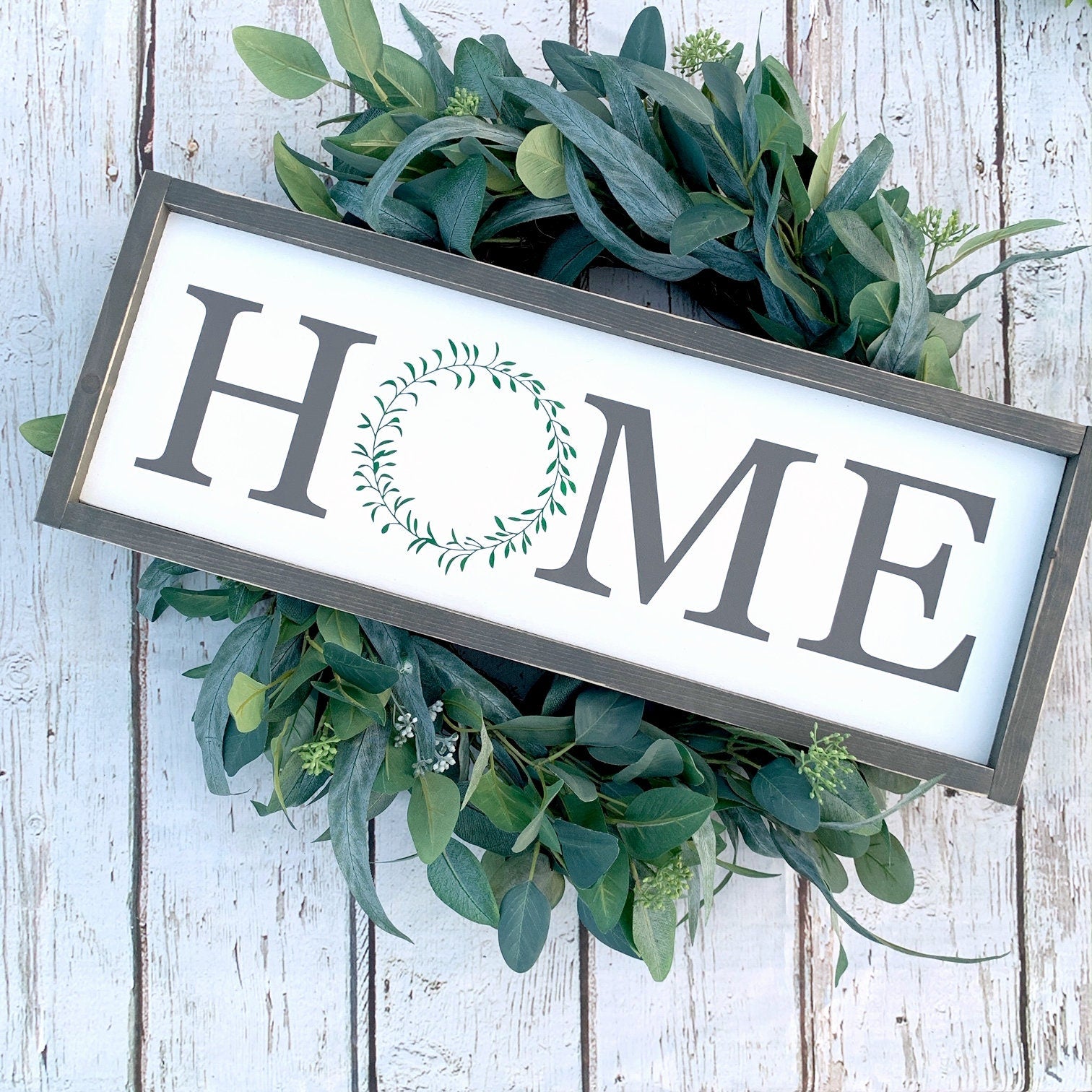 HOME Wood Sign With Painted Wreath, New Home Gift, Housewarming Gift, Farmhouse Style, Wood Sign, Wedding Gift