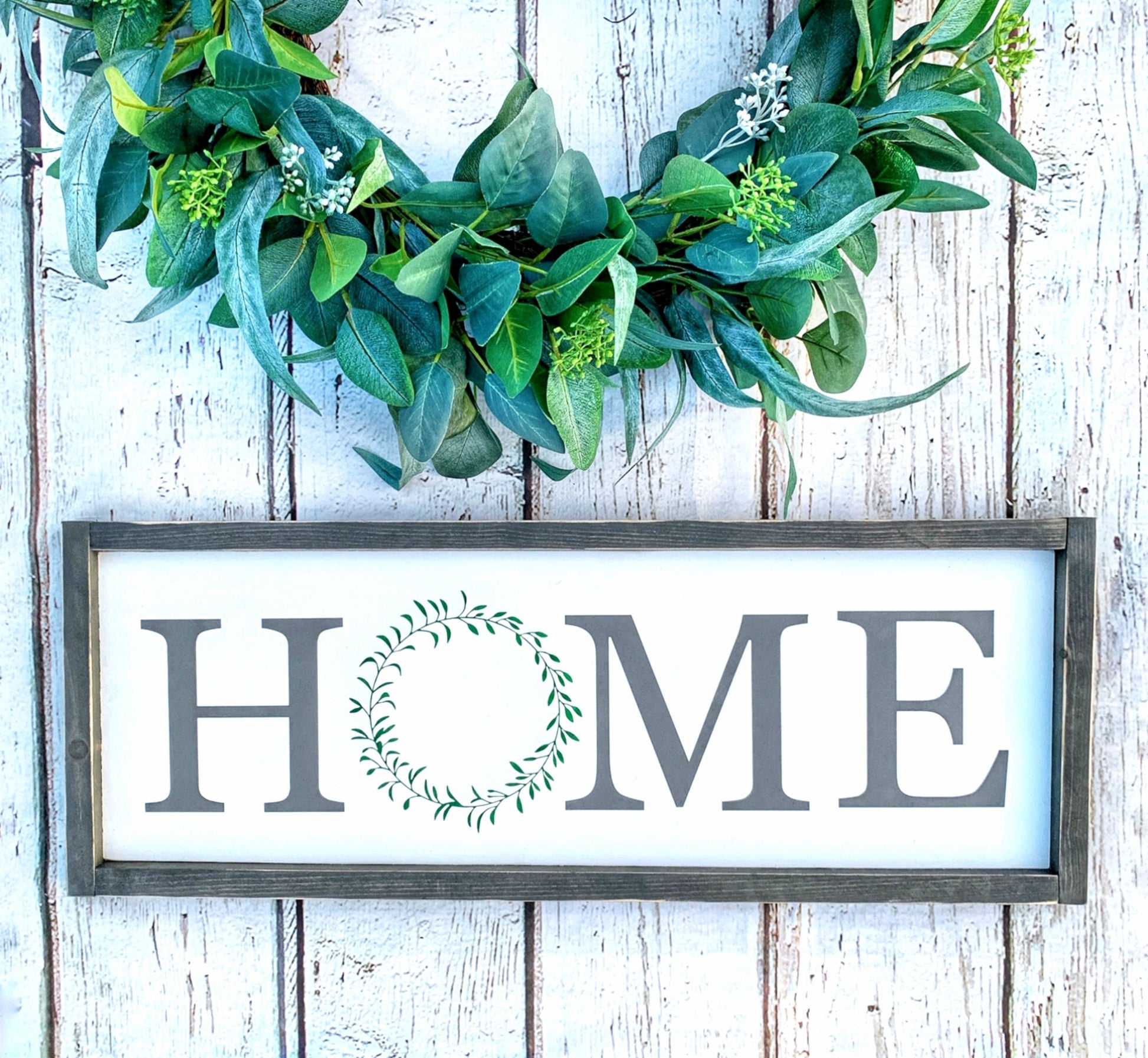 HOME Wood Sign With Painted Wreath, New Home Gift, Housewarming Gift, Farmhouse Style, Wood Sign, Wedding Gift