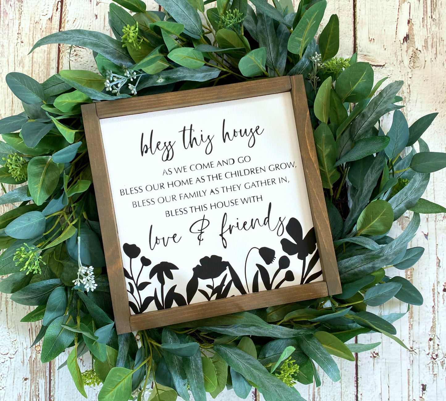 Bless This House Wood Sign, Farmhouse  Decor, Housewarming Gift, Flowered Sign, Bless Our Home, Rustic Wood Sign