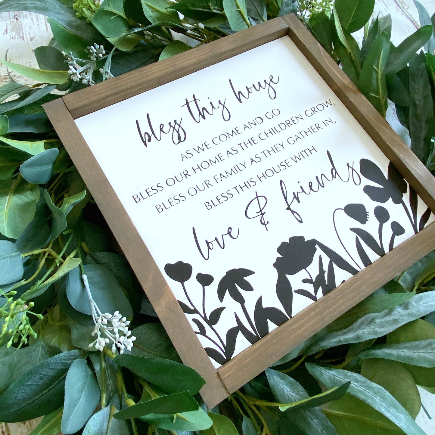 Bless This House Wood Sign, Farmhouse  Decor, Housewarming Gift, Flowered Sign, Bless Our Home, Rustic Wood Sign