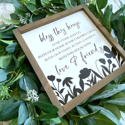 Bless This House Wood Sign, Farmhouse  Decor, Housewarming Gift, Flowered Sign, Bless Our Home, Rustic Wood Sign