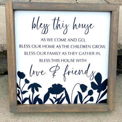 Bless This House Wood Sign, Farmhouse  Decor, Housewarming Gift, Flowered Sign, Bless Our Home, Rustic Wood Sign