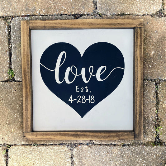 Love Wood Sign, Heart Sign with Established Date, Valentines Gift, Shower Gift, Anniversary, Wall Decor, Custom Wood Sign, Farmhouse Decor,