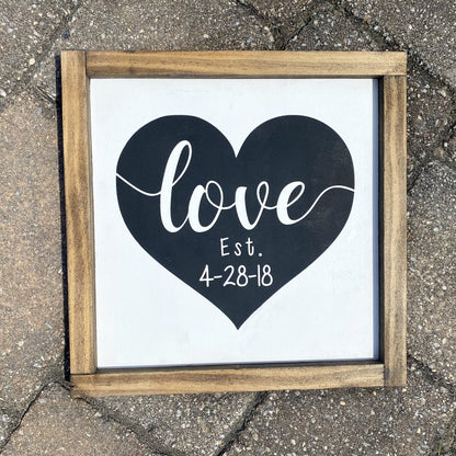 Love Wood Sign, Heart Sign with Established Date, Valentines Gift, Shower Gift, Anniversary, Wall Decor, Custom Wood Sign, Farmhouse Decor,