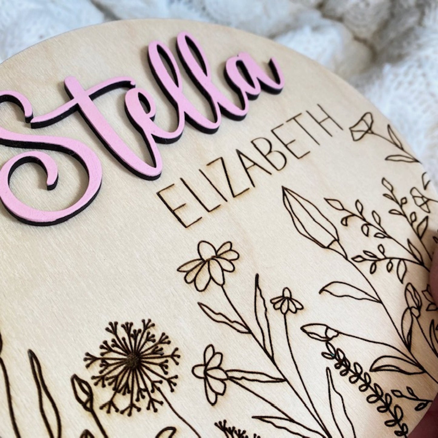 Baby Birth Announcement Sign for First Photos, Baby Shower Gift, Nursery Decor, Engraved Wildflower Sign, Baby Birth Photo Prop Sign