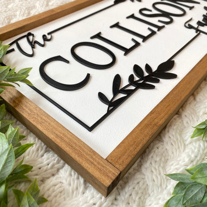 Personalized Family Name 3D Wood Sign, Customize Name Sign for Wedding or Bridal Shower Gift, Closing Gift, Framed Wood Sign