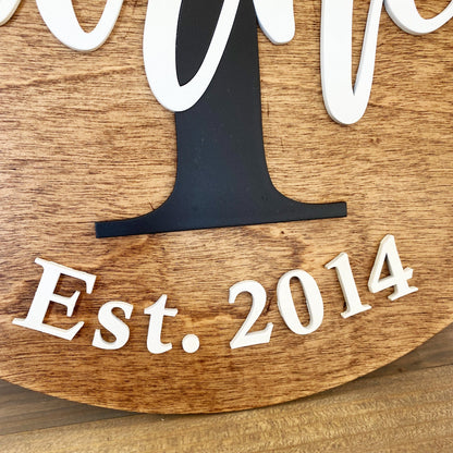 Personalized Family Name Round Wood Sign, Established Year Sign, Last Name Sign, Family Gift, Custom Family Wood Sign, Wedding Gift,