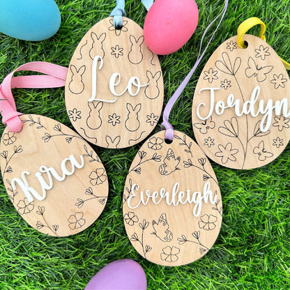 Personalized Egg Easter Basket Tag, Custom Easter Tag, Name Tag for Easter Basket, Kids Easter Name Tag For Basket
