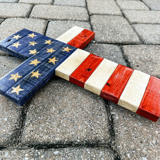 American Flag Wood Cross, Patriotic Decor, Religious Decor, Rustic Wood Cross, American Flag, Military Gift