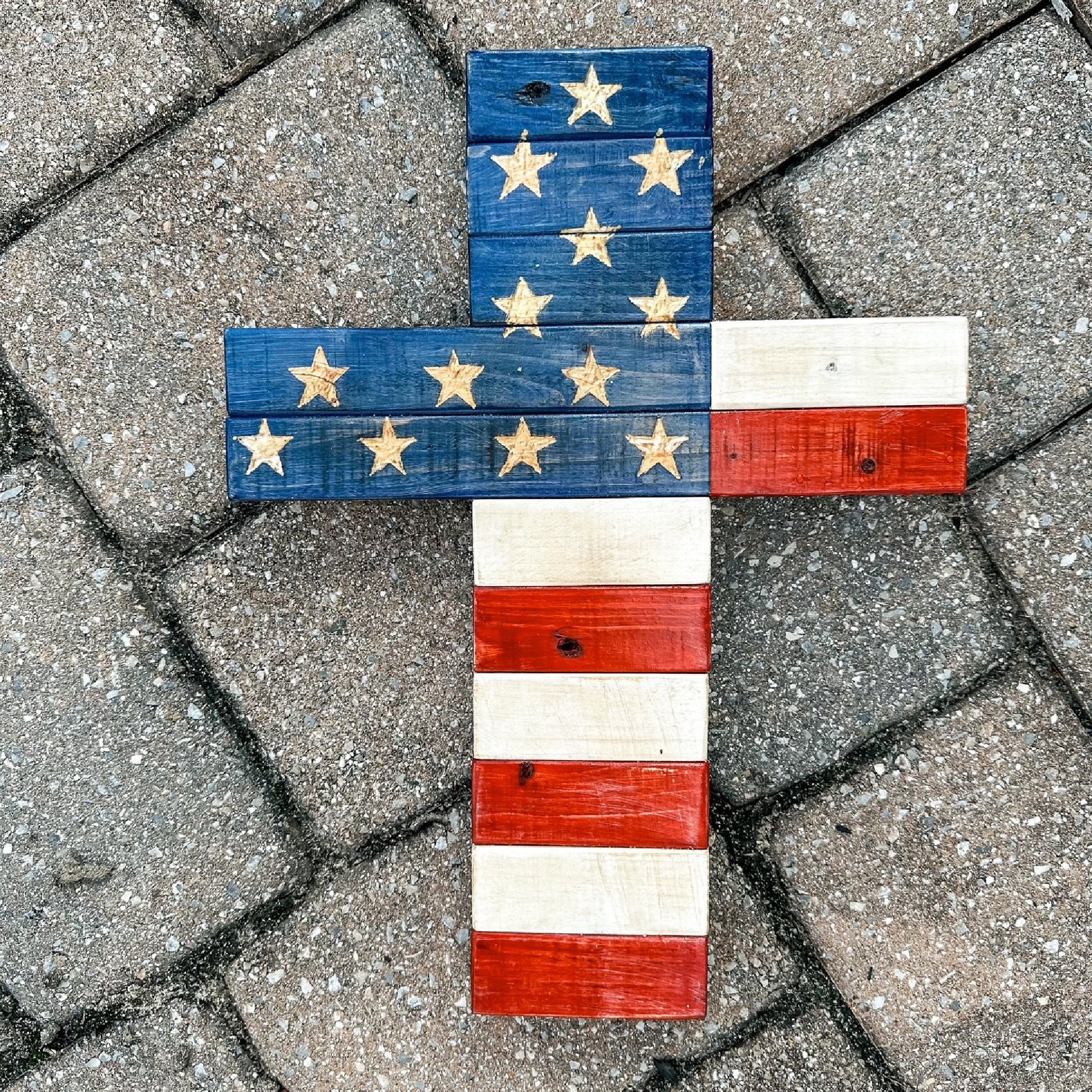 American Flag Wood Cross, Patriotic Decor, Religious Decor, Rustic Wood Cross, American Flag, Military Gift
