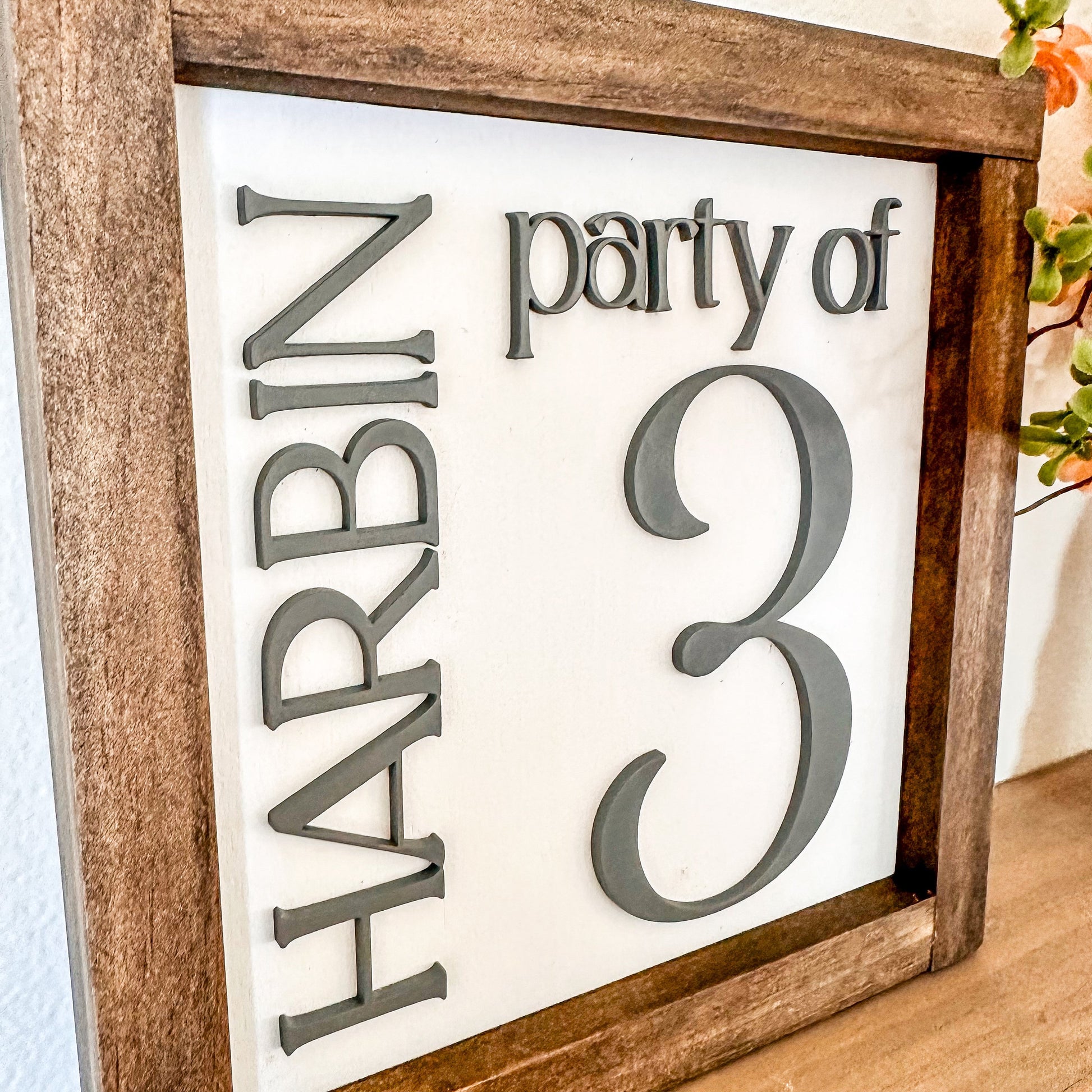 Party of 3 Sign, Family Name Sign, 3D Number Sign, Last Name Sign, Custom Family Name Sign, Party of 4,5,6 Sign, Personalized Family Sign