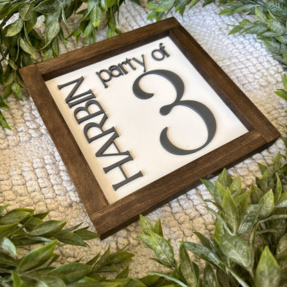 Party of 3 Sign, Family Name Sign, 3D Number Sign, Last Name Sign, Custom Family Name Sign, Party of 4,5,6 Sign, Personalized Family Sign