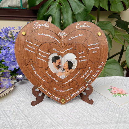 Reasons Why I Love You, Personalized Wooden Puzzle Anniversary Gift for Boyfriend Girlfriend, Birthday Gift for Her Him, Valentines Day Gift