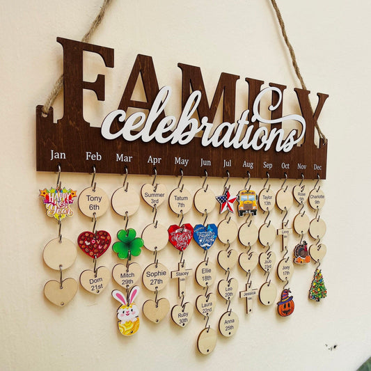 Family Celebrations Board with Holiday Tags, Personalized Family Birthday Sign, Family Celebrations Calendar For Birthdays and Anniversaries