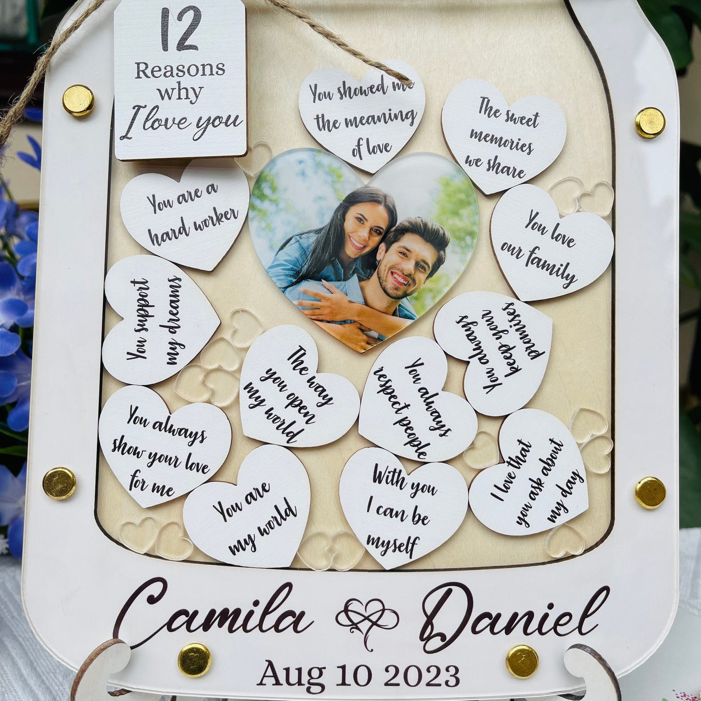 12 Reasons Why I Love You Personalized Wooden Jar of Hearts, Anniversary Gift for Him, Birthday Gift for Her, Custom Valentines Gift