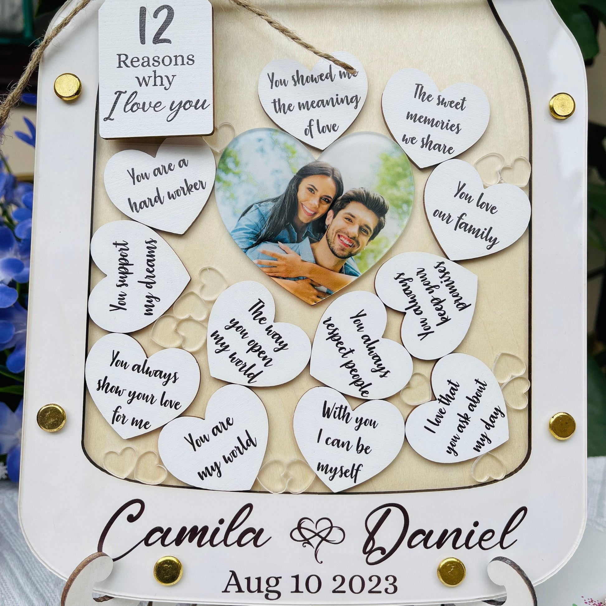 12 Reasons Why I Love You Personalized Wooden Jar of Hearts, Anniversary Gift for Him, Birthday Gift for Her, Custom Valentines Gift