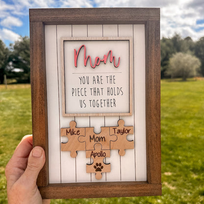 Puzzle Mom Sign Mothers Day Gift From Kids Puzzle Sign Grandma Gift Piece That Holds Us Together Sign Engraved Sign From Kids