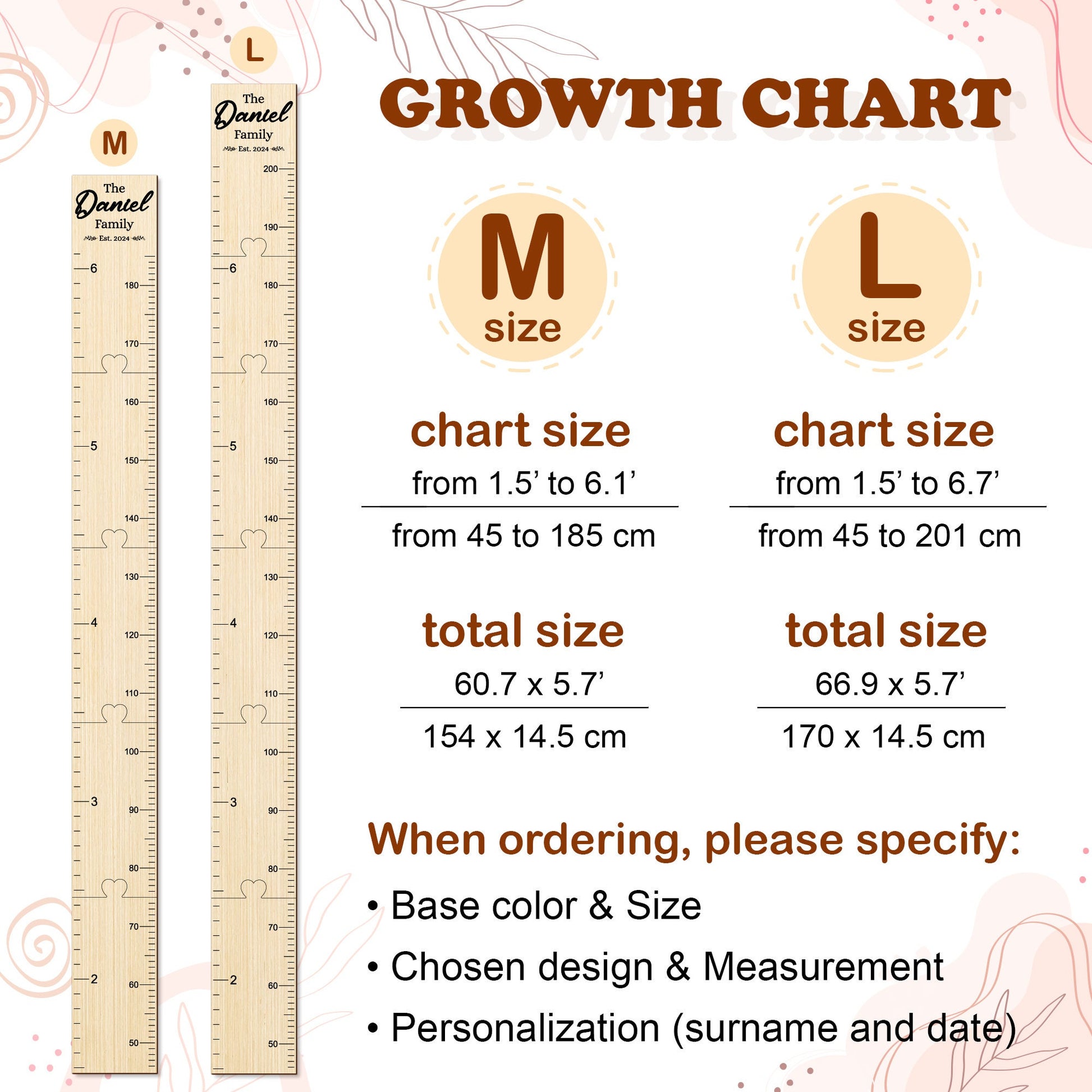 Height Chart Personalized Wood Growth Chart Height Chart for Kids Height Ruler for Wall Wooden Nursery Decor Family Growth Chart
