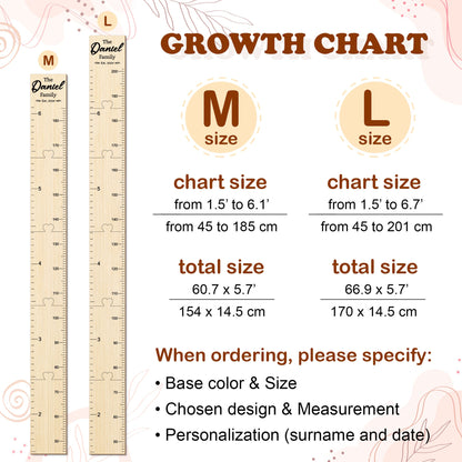 Family Height Chart Personalized Growth Chart Height Chart for Kids Baby Growth Chart Height Ruler for Wall Wooden Nursery Decor