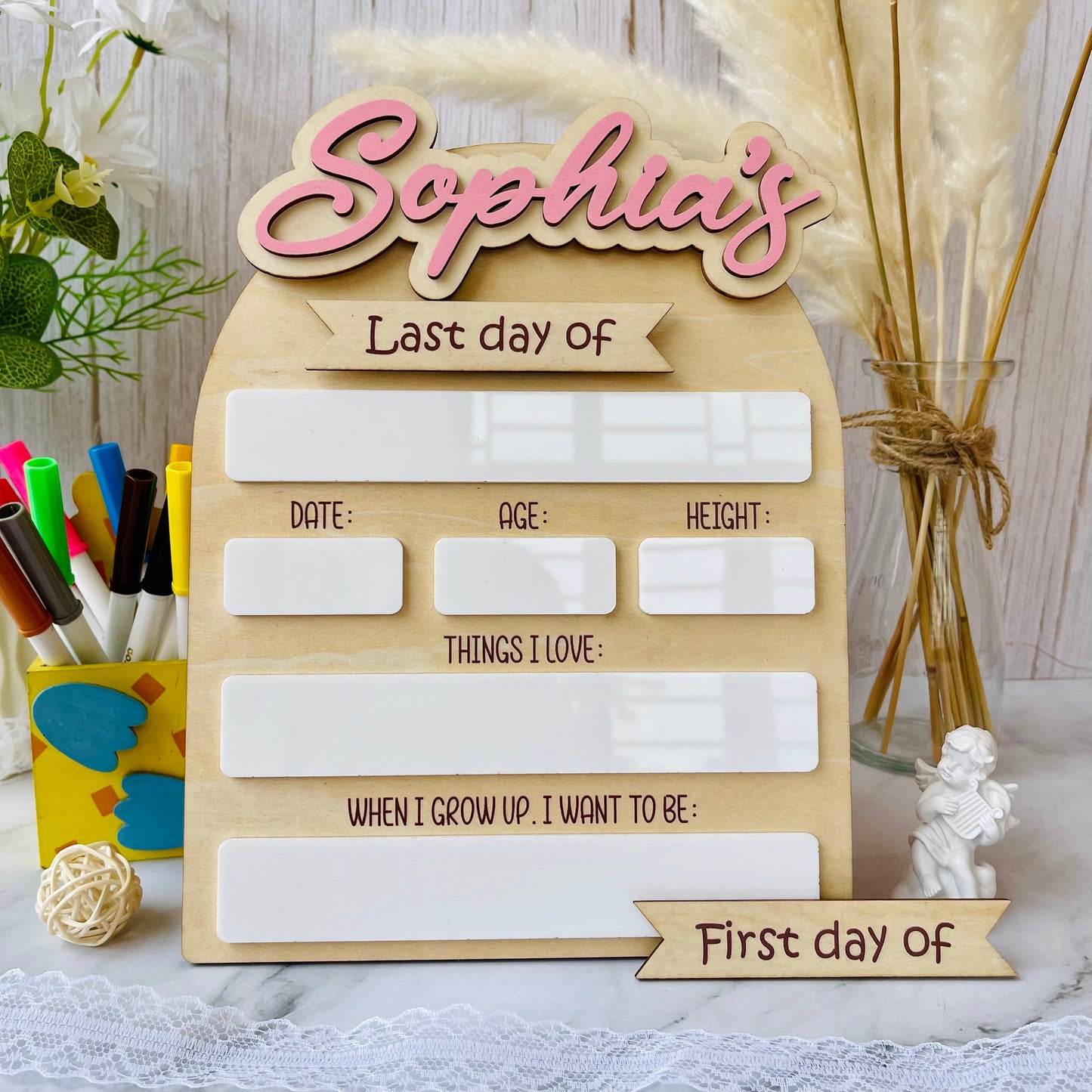 First Day of School Sign Personalized Interchangeable Names Back to School Board Reusable White Board Dry Erase Back to School Sign