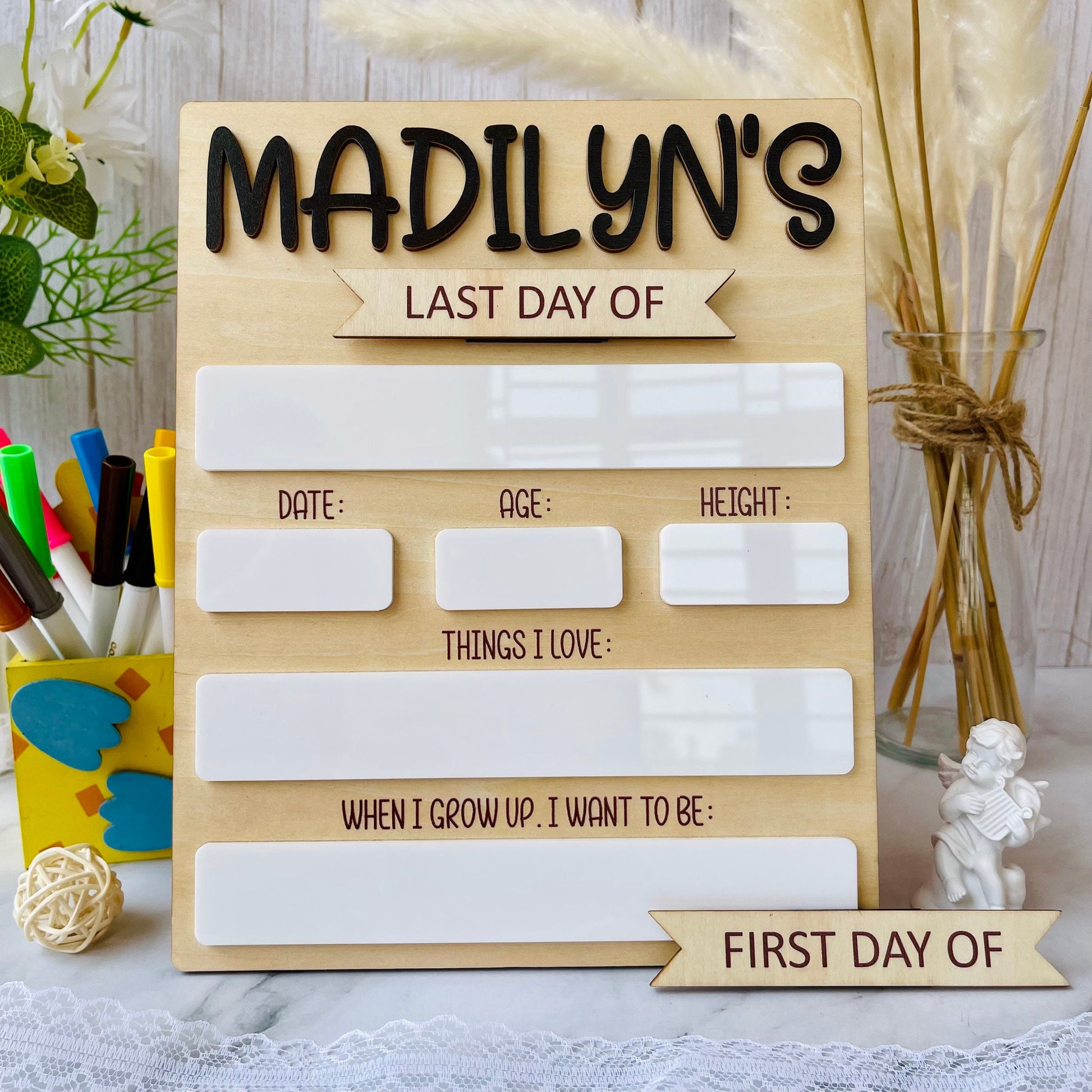 Back to School Sign, First Day of School Sign, Last Day of School Sign, Personalized Back to School Photo Prop, Reusable Dry Erase Board