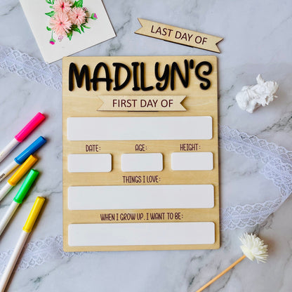 Back to School Sign, First Day of School Sign, Last Day of School Sign, Personalized Back to School Photo Prop, Reusable Dry Erase Board