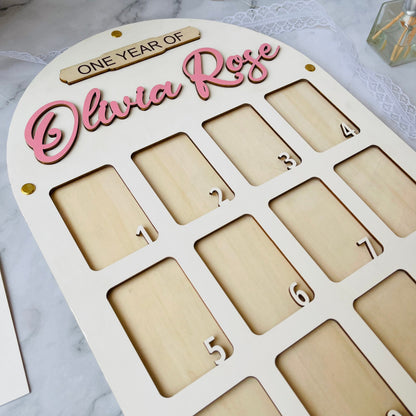 Baby Birth through One Year Monthly Picture Frame Wall Art, Personalized Wooden Photo Frame for Baby, Baby Gift