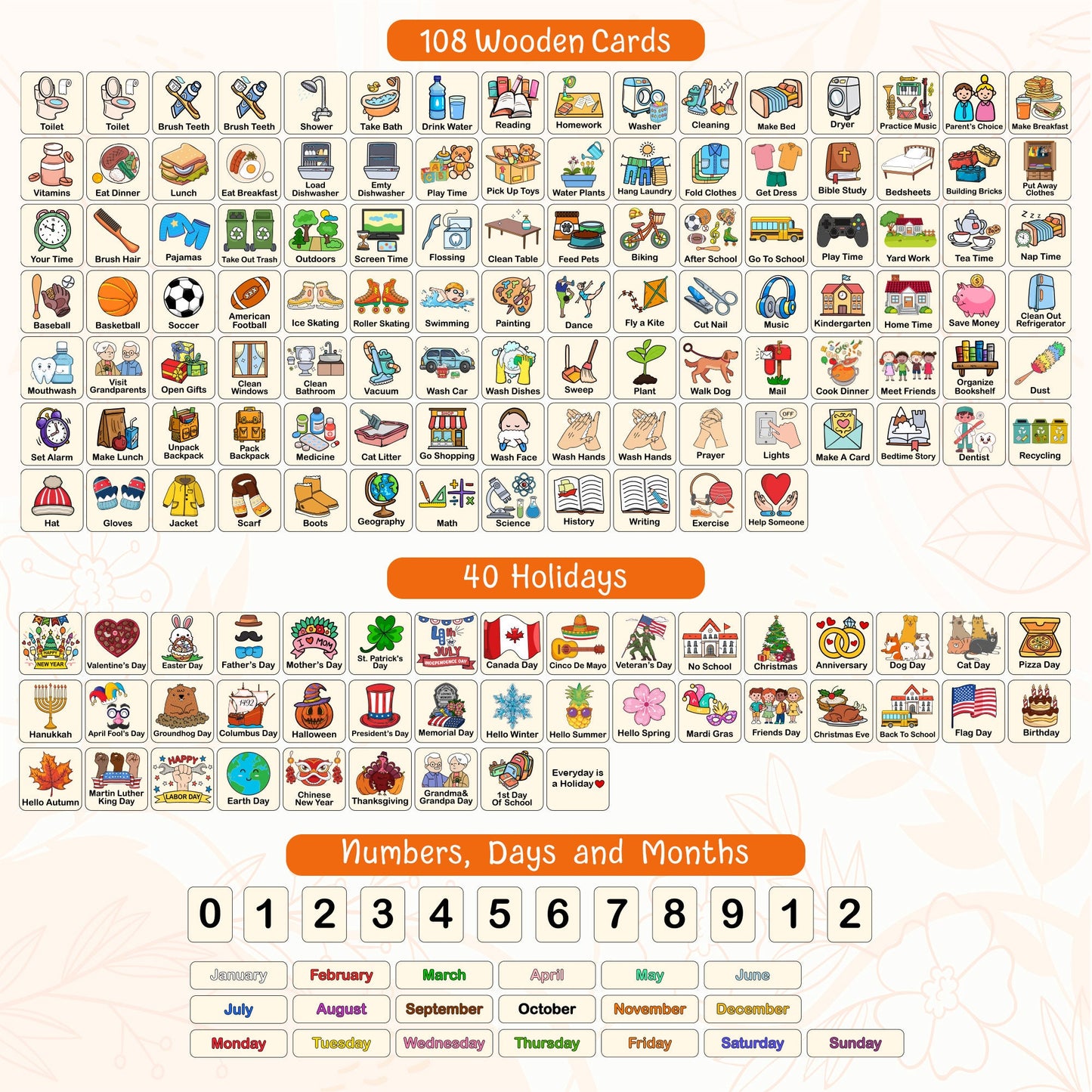 Chore Chart for Kids, Montessori Calendar, Kids Routine Chart, Toddler Chart, Homeschool Planner, Visual Schedule, Responsibility Chart