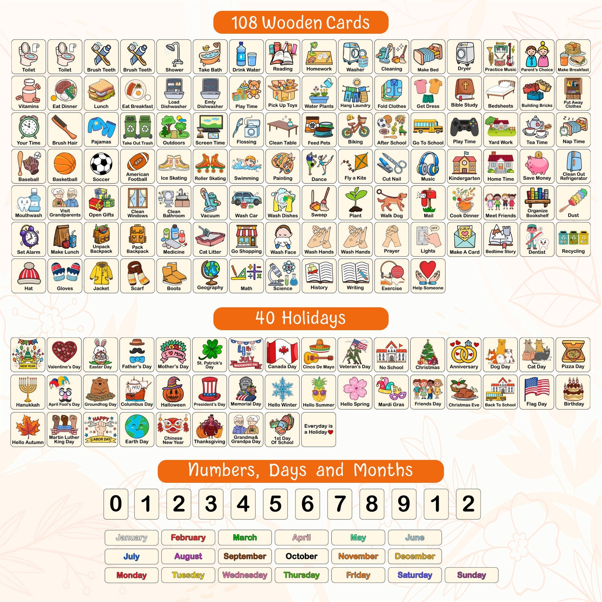 Chore Chart for Kids, Montessori Calendar, Kids Routine Chart, Toddler Chart, Homeschool Planner, Visual Schedule, Responsibility Chart