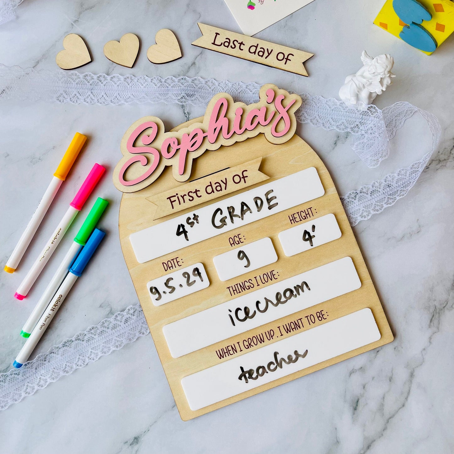 Last and First Day of School Sign, Personalized Back to School Sign, Reusable Erasable School Sign, Preschool Kindergarten First Day Prop