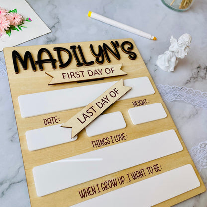 Back to School Sign, First Day of School Sign, Last Day of School Sign, Personalized Back to School Photo Prop, Reusable Dry Erase Board