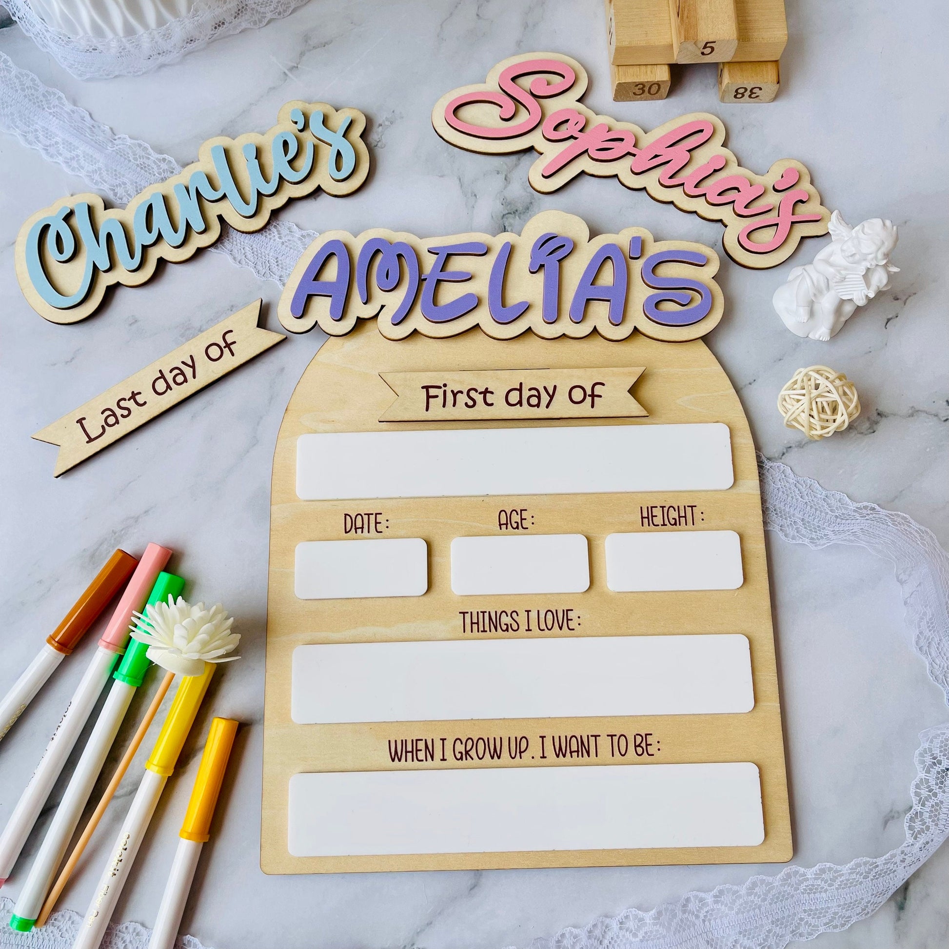 First Day of School Sign Personalized Interchangeable Names Back to School Board Reusable White Board Dry Erase Back to School Sign