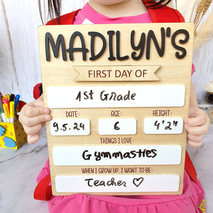 Back to School Sign, First Day of School Sign, Last Day of School Sign, Personalized Back to School Photo Prop, Reusable Dry Erase Board