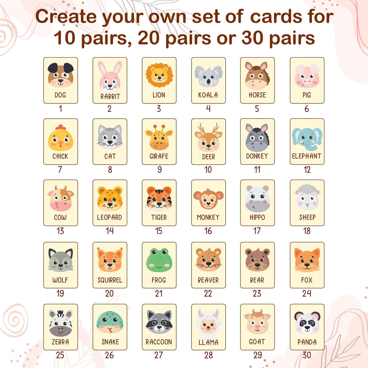 Wood Memory Game for Kids - Matching Cards - Wood Montessori Toys - Learning Toys For Toddlers - Farm Animals Matching Cards