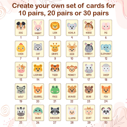 Wood Memory Game for Kids - Matching Cards - Wood Montessori Toys - Learning Toys For Toddlers - Farm Animals Matching Cards