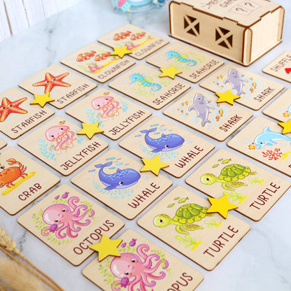 Memory Game for Kids - Matching Cards - Wood Montessori Toys - Learning Toys For Toddlers - Farm Animals Matching Cards- Gift for Kids
