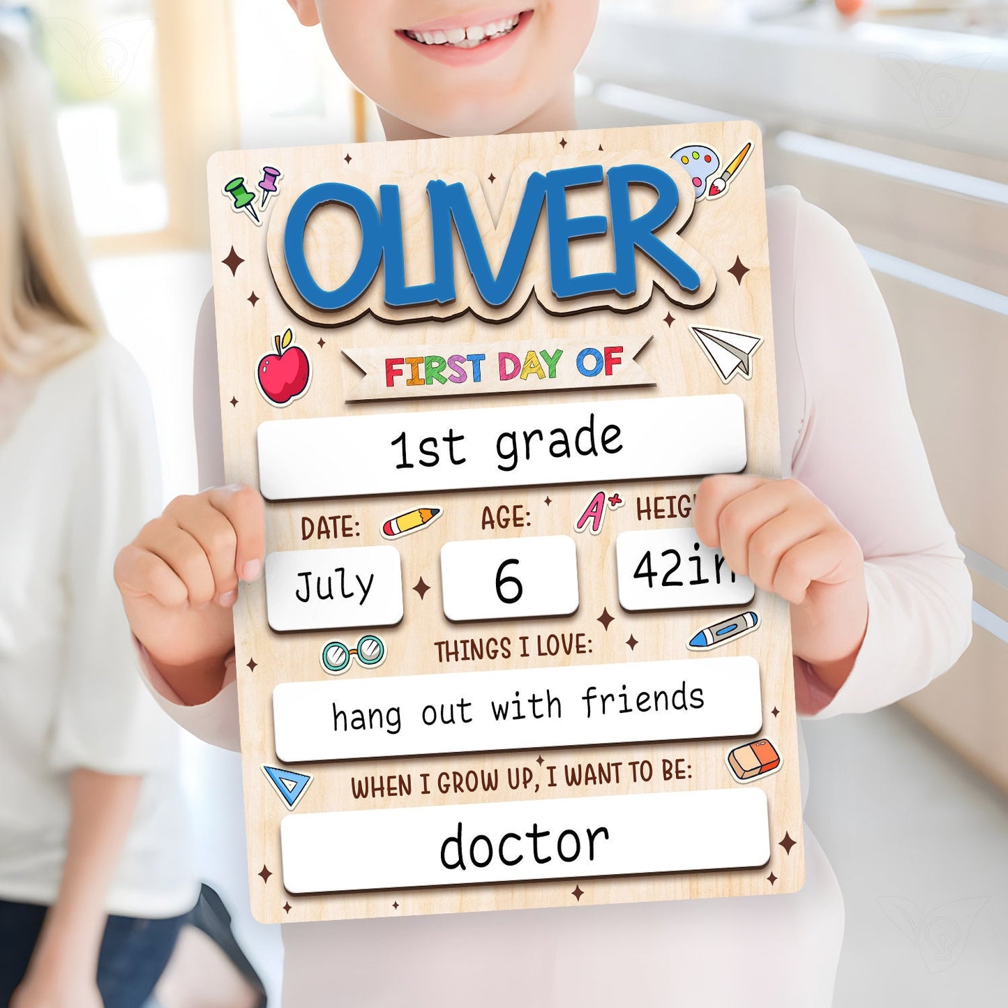Personalized First Day of School Sign Interchangeable Sign, Custom Wooden School Board Gift for Students, Back to School Sign Photo Prop