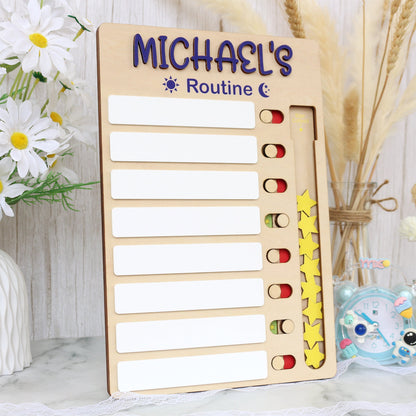 Personalized Chore Chart for Kids, Sliding Routine Chart with Reward Stars, Daily Checklist, Kids Daily Tasks, Daily Routine Dry-erase
