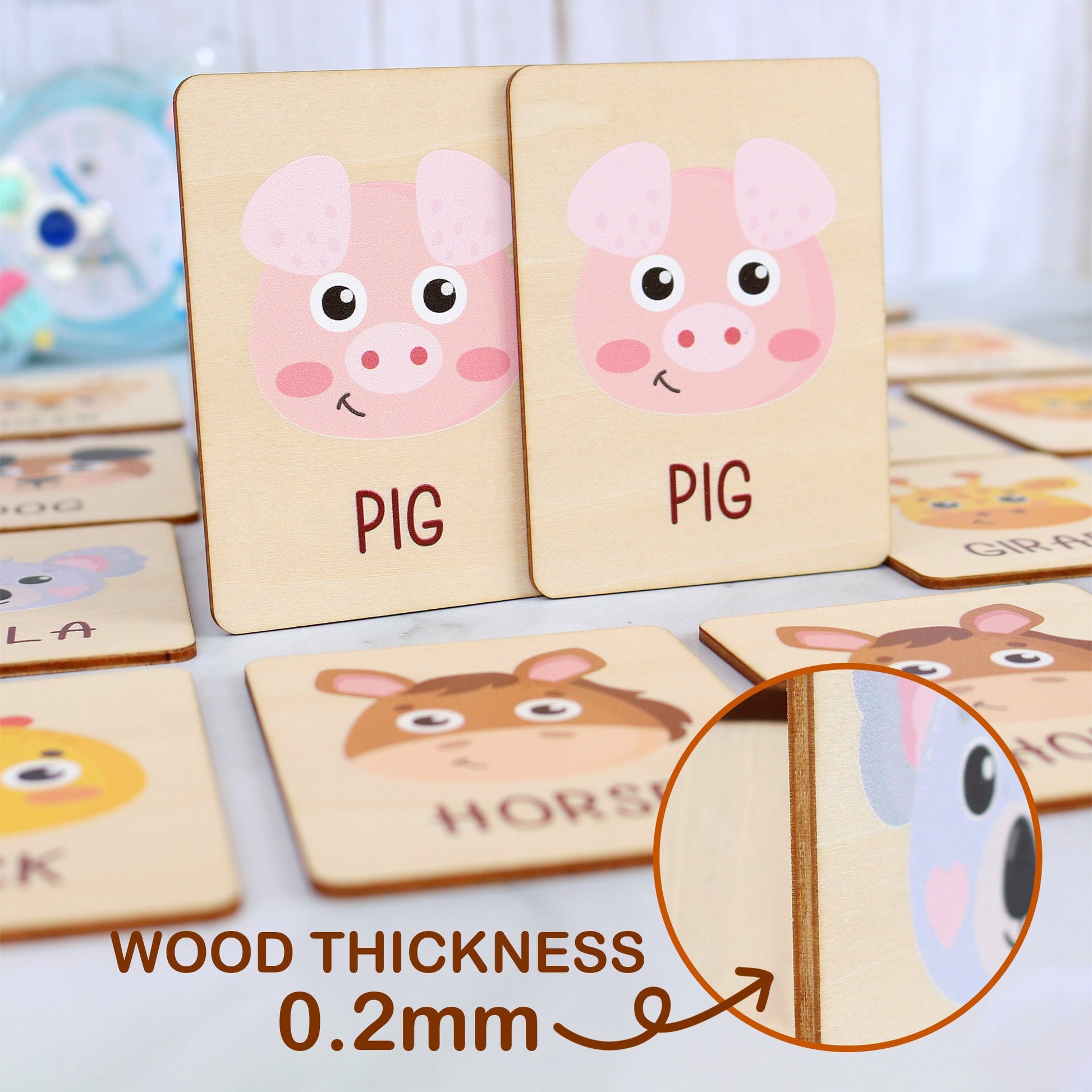 Wood Memory Game for Kids - Matching Cards - Wood Montessori Toys - Learning Toys For Toddlers - Farm Animals Matching Cards