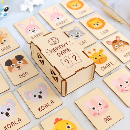 Wood Memory Game for Kids - Matching Cards - Wood Montessori Toys - Learning Toys For Toddlers - Farm Animals Matching Cards