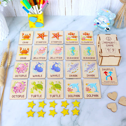 Memory Game for Kids - Matching Cards - Wood Montessori Toys - Learning Toys For Toddlers - Farm Animals Matching Cards- Gift for Kids