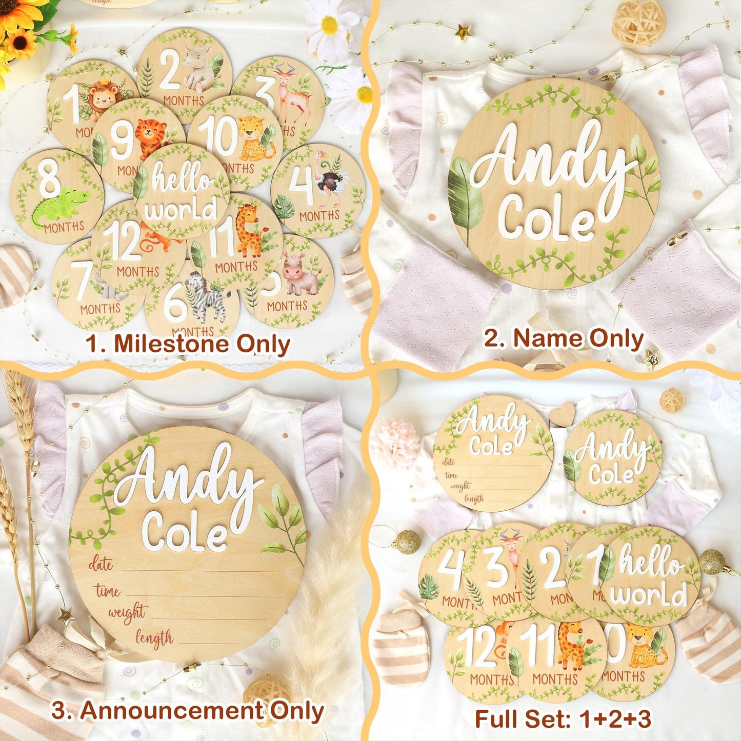Baby Milestone Cards Safari Animals Monthly Milestone Baby Name Sign Baby Announcement Sign Baby Photo Signs Baby Gift Baby Shower Gift