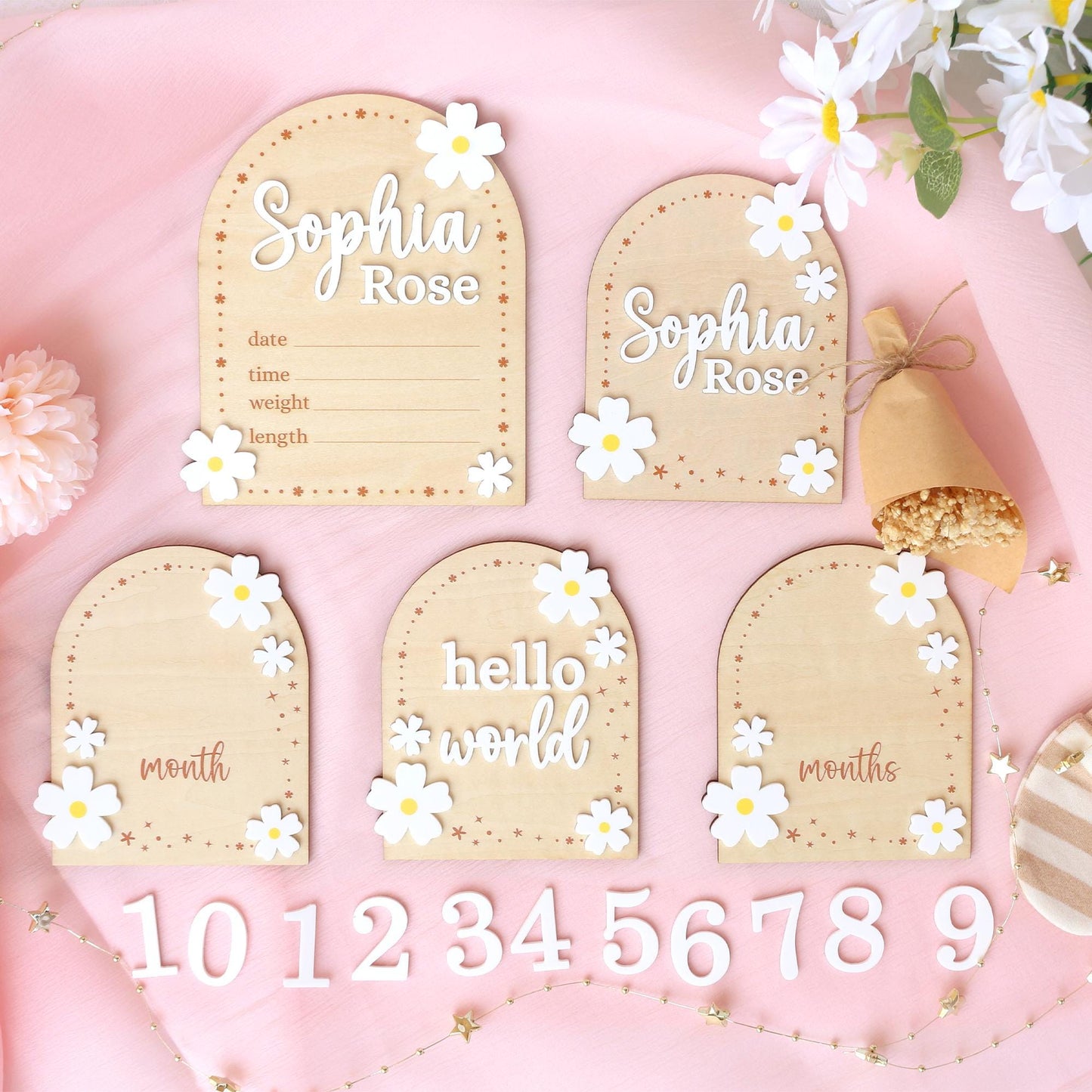 Baby Monthly Milestone Flower Baby Girl Name Sign Baby Girl Announcement Sign for Hospital Baby Photo Signs Baby Gift Baby Shower Gift