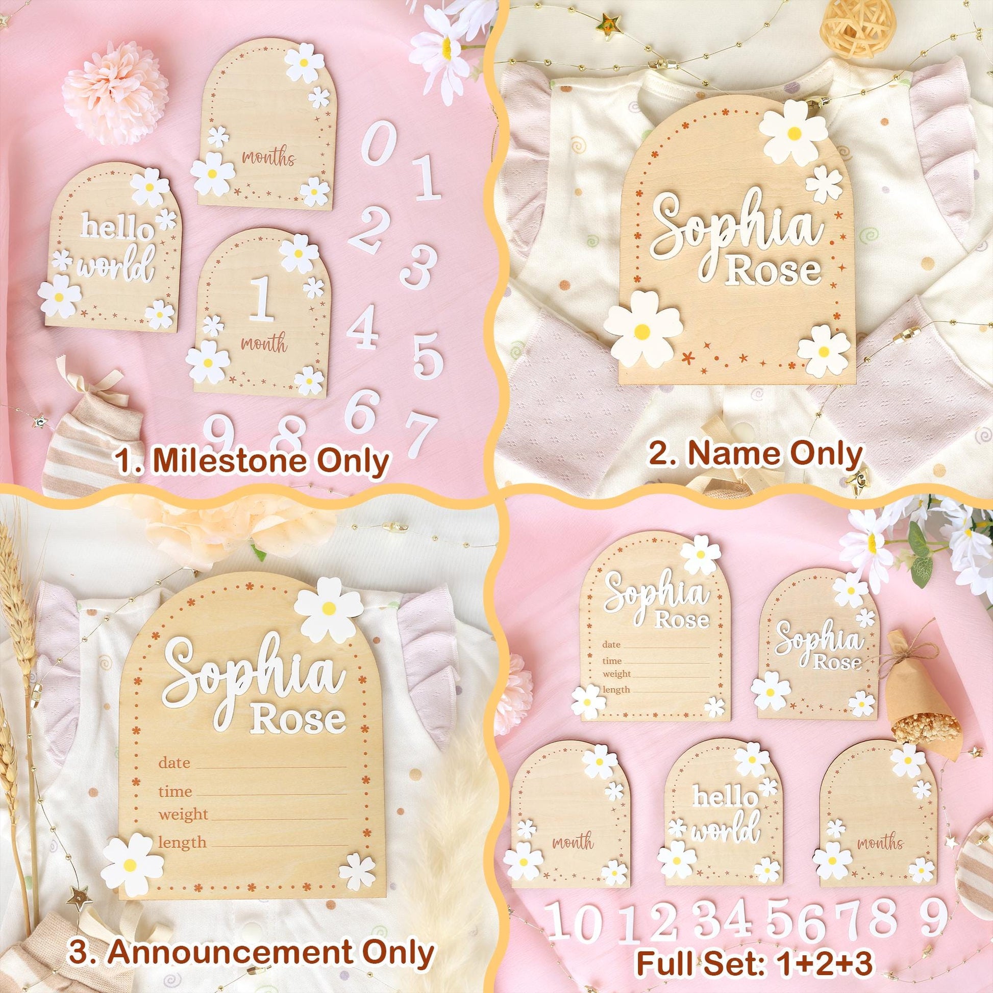 Baby Monthly Milestone Flower Baby Girl Name Sign Baby Girl Announcement Sign for Hospital Baby Photo Signs Baby Gift Baby Shower Gift