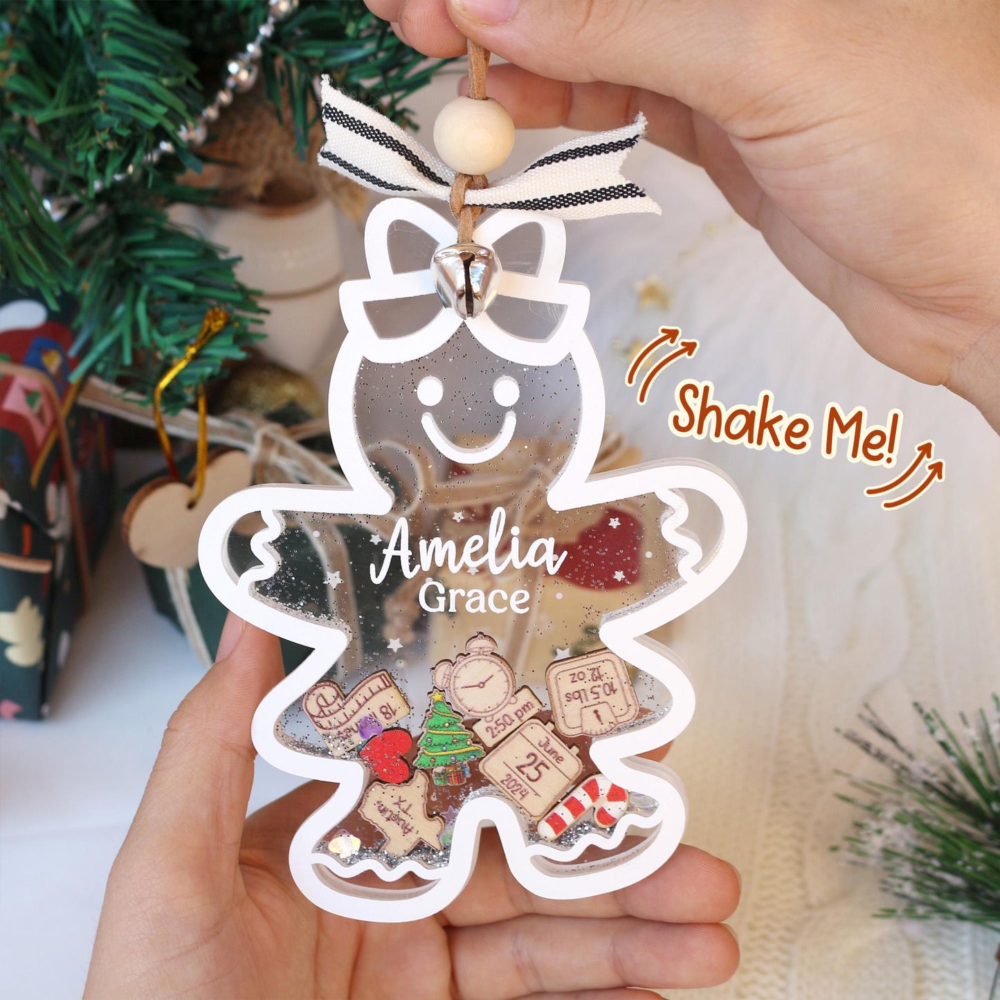 Personalized Baby First Christmas Ornament, Baby 1st Christmas Ornament, Cute Gingerbread Shake Baby Ornament, Newborn Gift, Christmas Decor