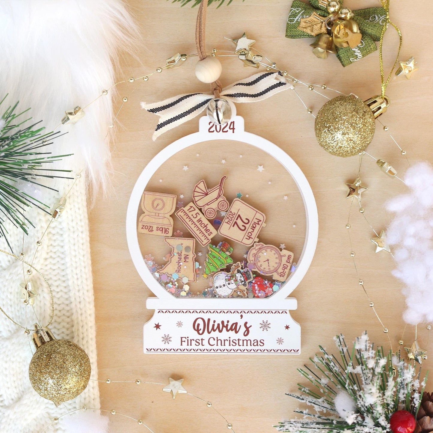 Baby's First Christmas Ornaments 2024, Personalized Baby 1st Christmas Ornament, Custom Baby Name, New Baby Gift, 4D Shake Babies Ornament