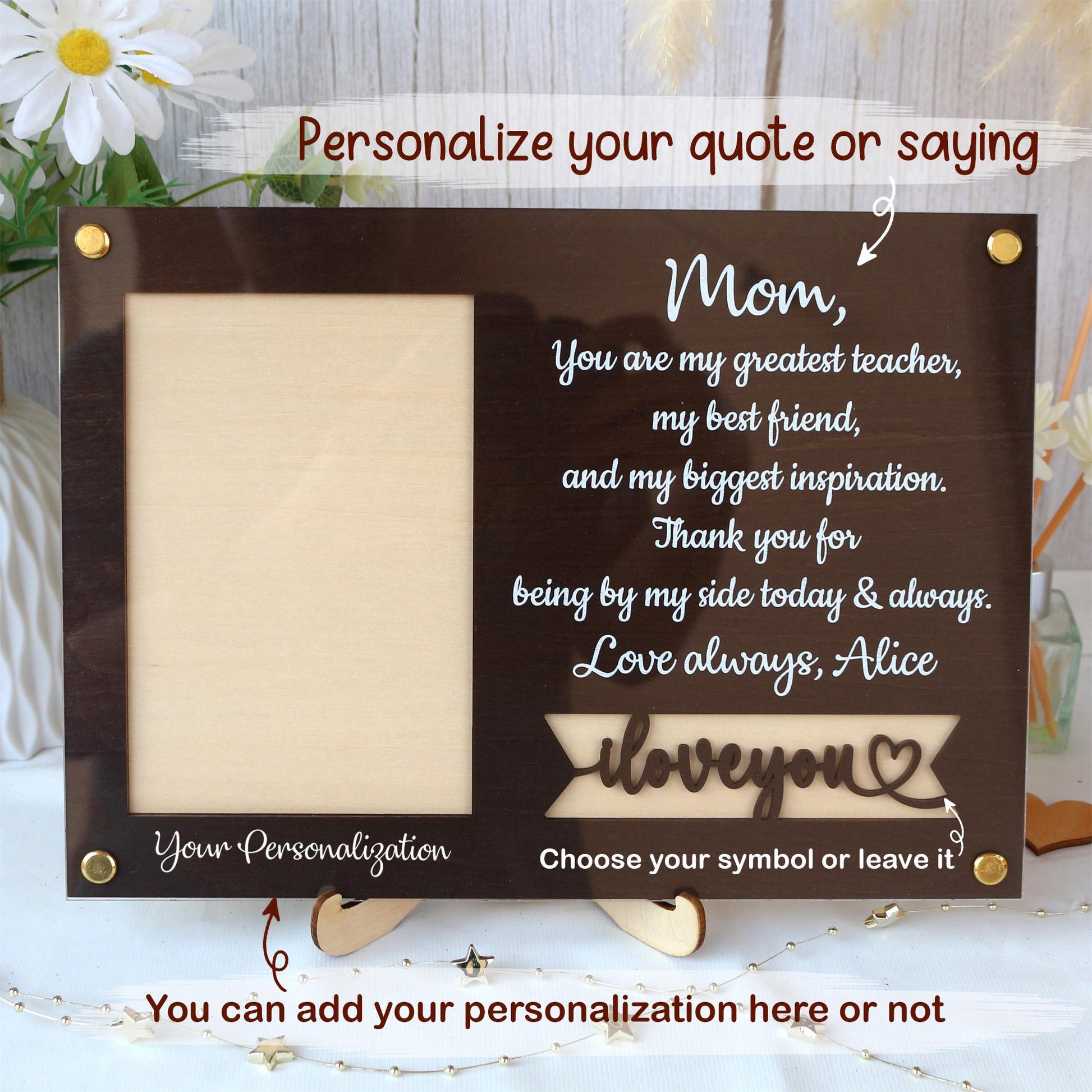 Personalized Photo Frame, Customized Picture Frame With Your Favorite Quote or Message Unique Gift for Mom, Anniversary, Mothers Day