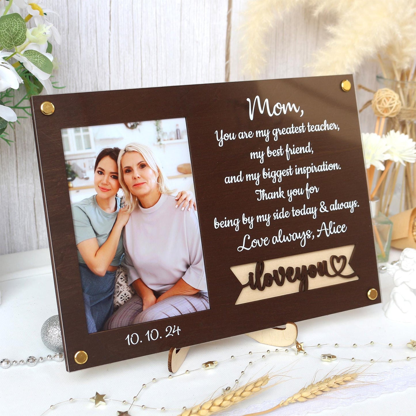 Personalized Photo Frame, Customized Picture Frame With Your Favorite Quote or Message Unique Gift for Mom, Anniversary, Mothers Day